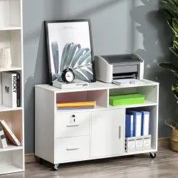 Mueble Auxiliar de Oficina Mueble Archivador con Ruedas Estantes y Cajones Armario Multiusos con Gran Almacenaje... - Ogal.Es