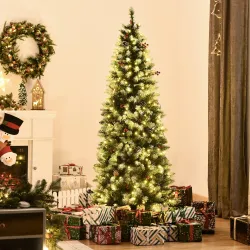 Árbol de Navidad Nevado Artificial 180 cm Árbol de Navidad con 300 Luces LED Blanco Cálido 618 Ramas Ignífugas d... - Ogal.Es