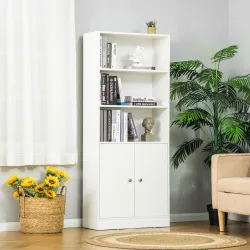 Estantería Librería con 3 Compartimentos Abiertos y 1 Armario con Estante Ajustable Almacenaje para Salón Estudi... - Ogal.Es