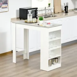 Mesa de Bar Mesa Alta Tipo Bistró de Cocina con Estantería de 4 Niveles Estilo Moderno 115x50x102,7 cm Blanco y ... - Ogal.Es