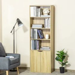 Estantería Librería Armario de Libros con 4 Compartimentos Abiertos y 2 Puertas para Salón Oficina 59x29x180 cm ... - Ogal.Es