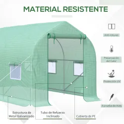 Invernadero de Jardín 4x2x2 m Invernadero de Túnel con 6 Ventanas Transpirables y Puerta Enrollable Verduras Verde - Ogal.Es