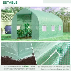 Invernadero de Jardín 4x2x2 m Invernadero de Túnel con 6 Ventanas Transpirables y Puerta Enrollable Verduras Verde - Ogal.Es