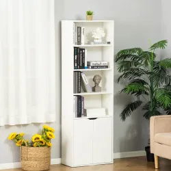 Estantería Librería Armario de Libros con 4 Compartimentos Abiertos y 2 Puertas para Salón Oficina 59x29x180 cm ... - Ogal.Es