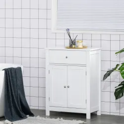 Armario de Baño con 1 Cajón 2 Puertas y Estante Interior Ajustable Mueble Auxiliar de Almacenaje Multifuncional ... - Ogal.Es