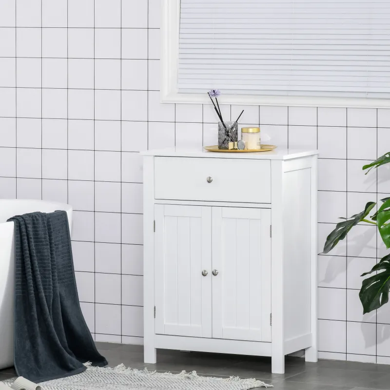 Armario de Baño con 1 Cajón 2 Puertas y Estante Interior Ajustable Mueble Auxiliar de Almacenaje Multifuncional ... - Ogal.Es