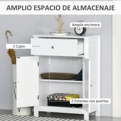 Armario de Baño con 1 Cajón 2 Puertas y Estante Interior Ajustable Mueble Auxiliar de Almacenaje Multifuncional ... - Ogal.Es