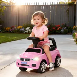 Coche Correpasillos para Niños de 18-36 Meses con Faros Música Bocina Volante Espacio de Almacenaje y Asa Rosa - Ogal.Es
