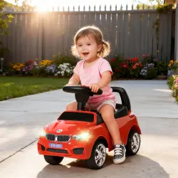 Coche Correpasillos para Niños de 18-36 Meses con Faros Música Bocina Volante Espacio de Almacenaje y Asa Rojo - Ogal.Es