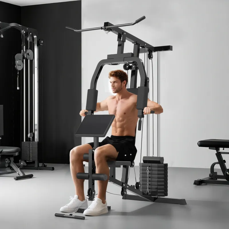 Multiestación Máquina de Musculación con Estribo para Piernas Poleas y Placas de Peso de 45 kg para Entrenamient... - Ogal.Es