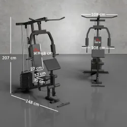 Multiestación Máquina de Musculación con Estribo para Piernas Poleas y Placas de Peso de 45 kg para Entrenamient... - Ogal.Es