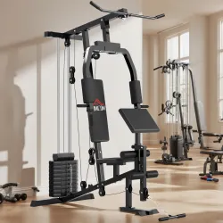Multiestación Máquina de Musculación con Estribo para Piernas Poleas y Placas de Peso de 45 kg para Entrenamient... - Ogal.Es