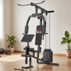 Multiestación Máquina de Musculación con Estribo para Piernas Poleas y Placas de Peso de 45 kg para Entrenamient... - Ogal.Es