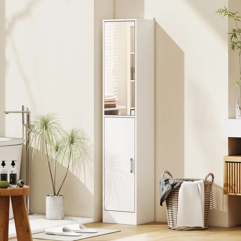 Armario para Baño Alto Mueble Columna de Baño con Espejo 2 Puertas y Estantes Ajustables Multiusos 32x28x162 cm ... - Ogal.Es