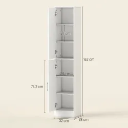 Armario para Baño Alto Mueble Columna de Baño con Espejo 2 Puertas y Estantes Ajustables Multiusos 32x28x162 cm ... - Ogal.Es