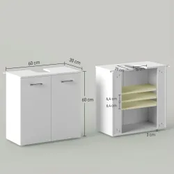 Mueble para Debajo del Lavabo Armario de Baño de Pared con 2 Puertas y Estante Interior Ajustable Estilo Moderno... - Ogal.Es
