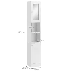 Armario Alto para Baño con Espejo Mueble Columna de Baño Madera con 2 Estantes Abiertos 2 Puertas y Baldas Inter... - Ogal.Es