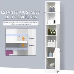 Armario Alto para Baño con Espejo Mueble Columna de Baño Madera con 2 Estantes Abiertos 2 Puertas y Baldas Inter... - Ogal.Es