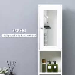 Armario Alto para Baño con Espejo Mueble Columna de Baño Madera con 2 Estantes Abiertos 2 Puertas y Baldas Inter... - Ogal.Es