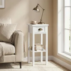 Mesa Auxiliar Moderna, Mesa Auxiliar para Sofá, con Cajón y Estante, Mesita de Noche para Salón, Dormitorio, 30x... - Ogal.Es