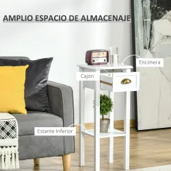 Mesa Auxiliar Moderna, Mesa Auxiliar para Sofá, con Cajón y Estante, Mesita de Noche para Salón, Dormitorio, 30x... - Ogal.Es