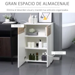 Armario de Suelo para Baño con 2 Puertas y Estantes Interiores Ajustables Mueble Auxiliar de Madera Multiusos pa... - Ogal.Es