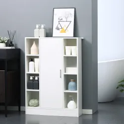 Armario de Suelo para Baño de Madera con 8 Compartimentos Abiertos y 1 Puerta con Estantes Ajustables Mueble Aux... - Ogal.Es