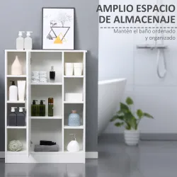 Armario de Suelo para Baño de Madera con 8 Compartimentos Abiertos y 1 Puerta con Estantes Ajustables Mueble Aux... - Ogal.Es