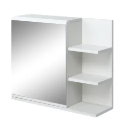 Armario con Espejo para Baño con 3 Estantes Abiertos y 1 Estante Interior Estilo Moderno 60x18x50 cm Blanco - Ogal.Es