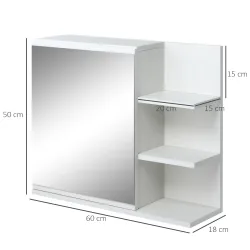 Armario con Espejo para Baño con 3 Estantes Abiertos y 1 Estante Interior Estilo Moderno 60x18x50 cm Blanco - Ogal.Es