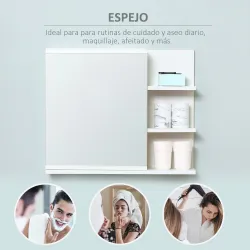 Armario con Espejo para Baño con 3 Estantes Abiertos y 1 Estante Interior Estilo Moderno 60x18x50 cm Blanco - Ogal.Es