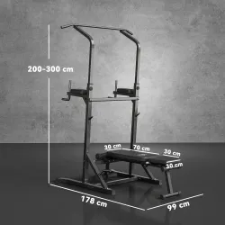 Estación de Musculación Torre de Fondos Altura Ajustable 200-230 cm con Barra de Dominadas y Banco Plegable para... - Ogal.Es