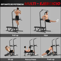 Estación de Musculación Torre de Fondos Altura Ajustable 200-230 cm con Barra de Dominadas y Banco Plegable para... - Ogal.Es