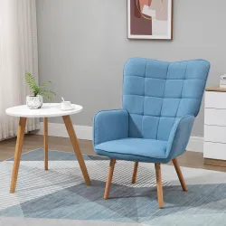 Sillón Individual con Respaldo Alto Reposabrazos Tela de Lino y Patas de Madera para Comedor Cocina 71x76x101cm ... - Ogal.Es