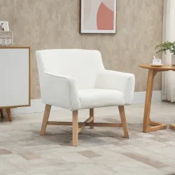 Butaca de Salón Tapizada en Terciopelo con Reposabrazos Acolchados y Patas de Madera Cruzadas 67x65x74 cm Blanco... - Ogal.Es
