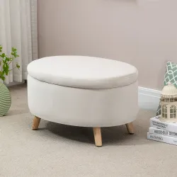 Puff Almacenaje Ovalado, Banco Almacenaje, 71x51,5x42 cm, Tapizado en Terciopelo, con Patas de Madera Maciza, Ca... - Ogal.Es