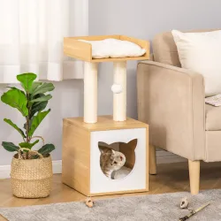 Árbol para Gatos de 2 Niveles con Cueva Cama Superior Postes Rascadores de Sisal Natural Cojines Lavables y Bola... - Ogal.Es