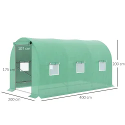 Invernadero de Exterior 4x2x2 m Invernadero de Túnel con 6 Ventanas de Malla y Puerta Enrollable con Cremallera ... - Ogal.Es