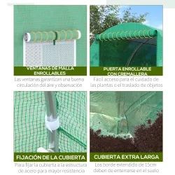 Invernadero de Exterior 4x2x2 m Invernadero de Túnel con 6 Ventanas de Malla y Puerta Enrollable con Cremallera ... - Ogal.Es