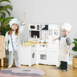 Cocina de Juguete de Madera para Niños de +3 Años con Sonidos 14 Accesorios Cocinita Infantil con Teléfono Frega... - Ogal.Es