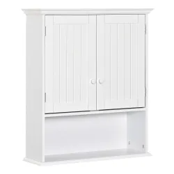 Armario Baño de Pared con 2 Puertas Estante Interior Ajustable y Compartimento Abierto Mueble Auxiliar Suspendid... - Ogal.Es