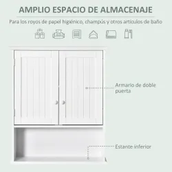 Armario Baño de Pared con 2 Puertas Estante Interior Ajustable y Compartimento Abierto Mueble Auxiliar Suspendid... - Ogal.Es
