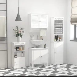 Armario Baño de Pared con 2 Puertas de Persiana Estante Interior y Barra de Toallero Mueble Auxiliar Suspendido ... - Ogal.Es