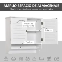 Armario Baño de Pared con 2 Puertas de Persiana Estante Interior y Barra de Toallero Mueble Auxiliar Suspendido ... - Ogal.Es