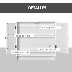 Armario Baño de Pared con 2 Puertas de Persiana Estante Interior y Barra de Toallero Mueble Auxiliar Suspendido ... - Ogal.Es