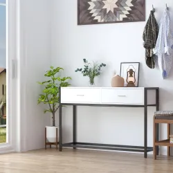 Mesa de Entrada con 2 Cajones y Pies Ajustables Estilo Moderno para Pasillo Salón 120x34x81 cm Blanco y Negro - Ogal.Es