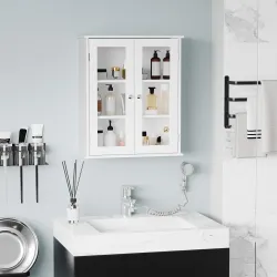 Armario de Pared Baño de 2 Puertas de Cristal Armario Colgante Multiusos para Cocina Salón con Estantes Interior... - Ogal.Es