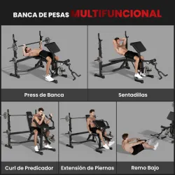 Banco de Musculación Multifuncional Banco de Pesas con Soporte de Barras Altura Ajustable Respaldo Inclinable Ma... - Ogal.Es