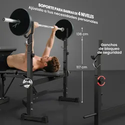 Banco de Musculación Multifuncional Banco de Pesas con Soporte de Barras Altura Ajustable Respaldo Inclinable Ma... - Ogal.Es