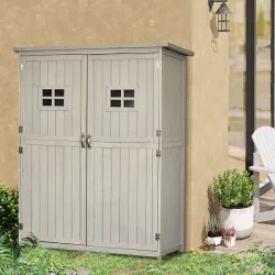 Armario de Madera para Exterior para Herramientas de Jardinería con Doble Puerta y Estantes 127,5x50x164 cm Gris - Ogal.Es